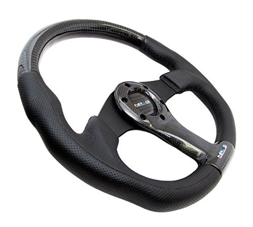 NRG Innovations Carbon Fiber NRG-ST-013CFBK Steering Wheel 350mm, Black Oval Shape with Leather Trim