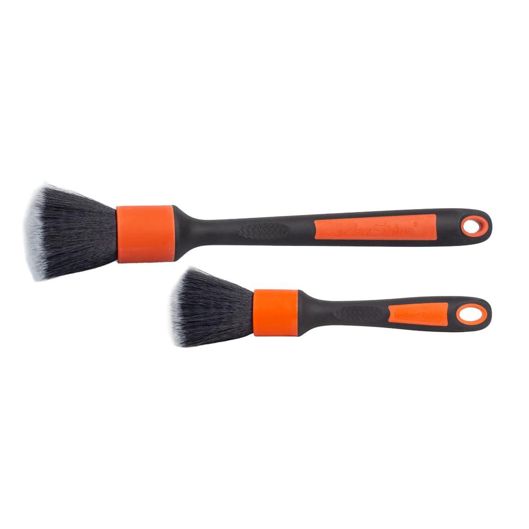 Maxshine Detailing Brush ESS Combo, Red, 2-Piece Set, Ultra Soft 612 Nylon Bristles, Non-Slip Handle, Chemical & Heat Resistant | Precision Cleaning for Auto Interior & Exterior