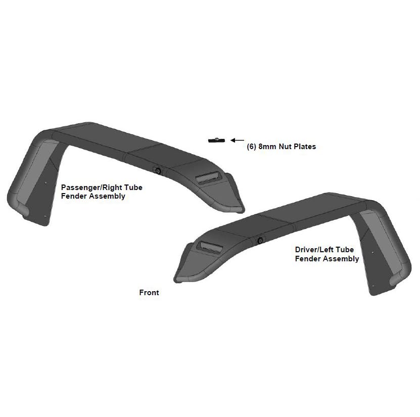 Full Set Black Horse Tubular FENDER FLARES & Inner FENDER FLARES Liners - Front & Rear Matte Black Compatible with 2020-2023 Jeep Gladiator-TIFR20G