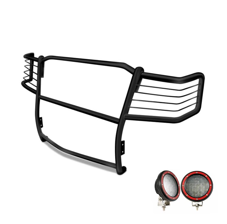 Bumper Guard Modular Black Black Horse Grille brush Come With Pair of 5.3"LED Lights Compatible with 1999-2007 Ford F-250 Super Duty|1999-2004 Ford F-350/Ford F-450/Ford F-550 Super Duty-17FB23MA-PLFR