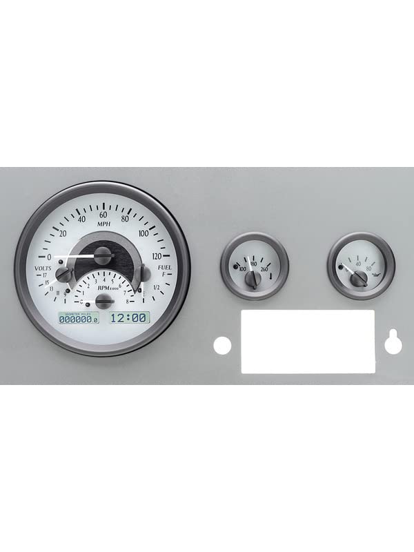 Dakota Digital VHX-55J-S-W Gauge System Analog Dash Compatible with Jeep 1955-86 CJ Silver Alloy Style White Backlighting