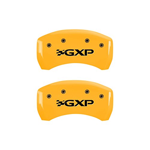 Caliper Covers MGP 18011SPXPYL (Yellow Powder Coat Finish, Engraved Front: Pontiac - Engraved Rear: GXP, Black Characters, Set of 4)