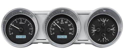 Dakota Digital VHX-62F-FAR-K-W Dash Gauge System Analog Compatible with 1962-63 Ford Fairlane, Black Alloy Style, White Backlighting