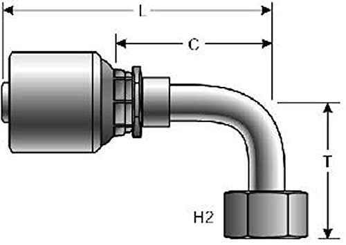 MegaCrimp Gates 10G-12FJX90L Couplings, Female JIC 37 Flare Swivel, Zinc Plated Carbon Steel, 4.56", 5/8" ID