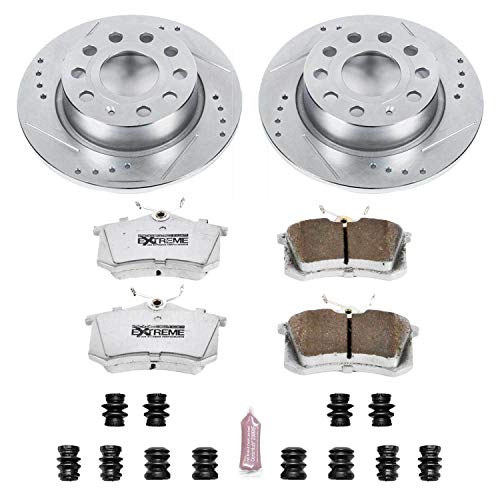 Power Stop K5671-26 Z26 Carbon Fiber Brake Pads Rear with Drilled & Slotted Brake Rotors Kit For Audi A3, VW Beetle, VW G, VW Golf SportWa, VW Jetta [Model Specific]