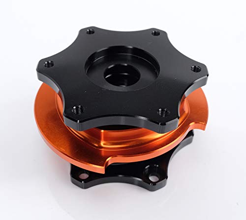 NRG Innovations SFI 42.1 Spec D shaped NRG-SRK-R200BK-OR Steering Wheel Quick Release Short Hub Adapter, 6x70mm Bolt Pattern Black Shinny Body/Orange Shinny Ring