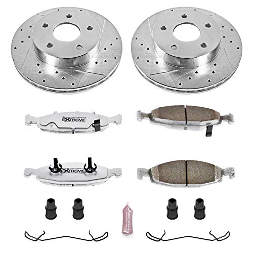 Power Stop K2147-26 Z26 Carbon Fiber Brake Pads Front with Drilled & Slotted Brake Rotors Kit For Jeep Grand Cherokee 1999-2002 [Model Specific]
