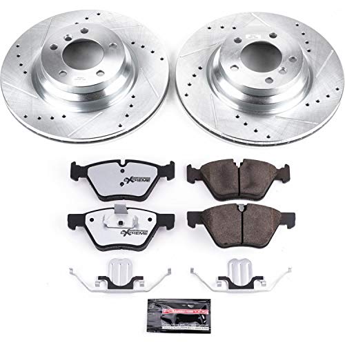 Power Stop K3077-26 Z26 Carbon Fiber Brake Pads Front with Drilled & Slotted Brake Rotors Kit For BMW 330i 2006 [Model Specific]