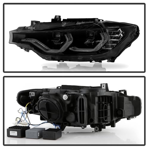 BMW F30 (Fit Halogen Model) Spyder w/LED DRL Projector Headlights - Black Smoke (xTune)