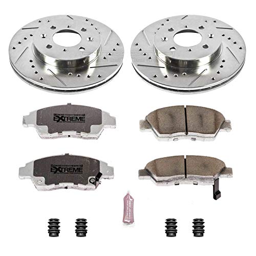 Power Stop K696-26 Z26 Carbon Fiber Brake Pads Front with Drilled & Slotted Brake Rotors Kit For Honda Civic 2003-2005 [Model Specific]