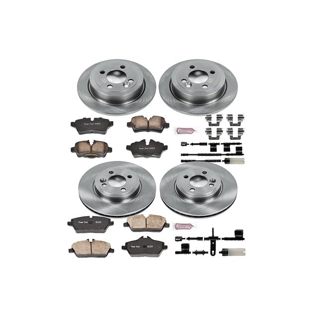 Power Stop Autospecialty KOE6740 Front and Rear Replacement Brake Kit-OE Brake Rotors & Ceramic Brake Pads and 1 Front & 1 Rear Sensor Wires
