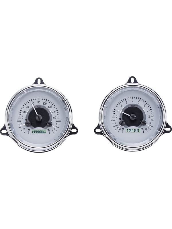 54 Chevy Pickup Dakota Digital 55 First Series VHX Analog Dash Gauges Silver Alloy White VHX-54C-PU-S-W