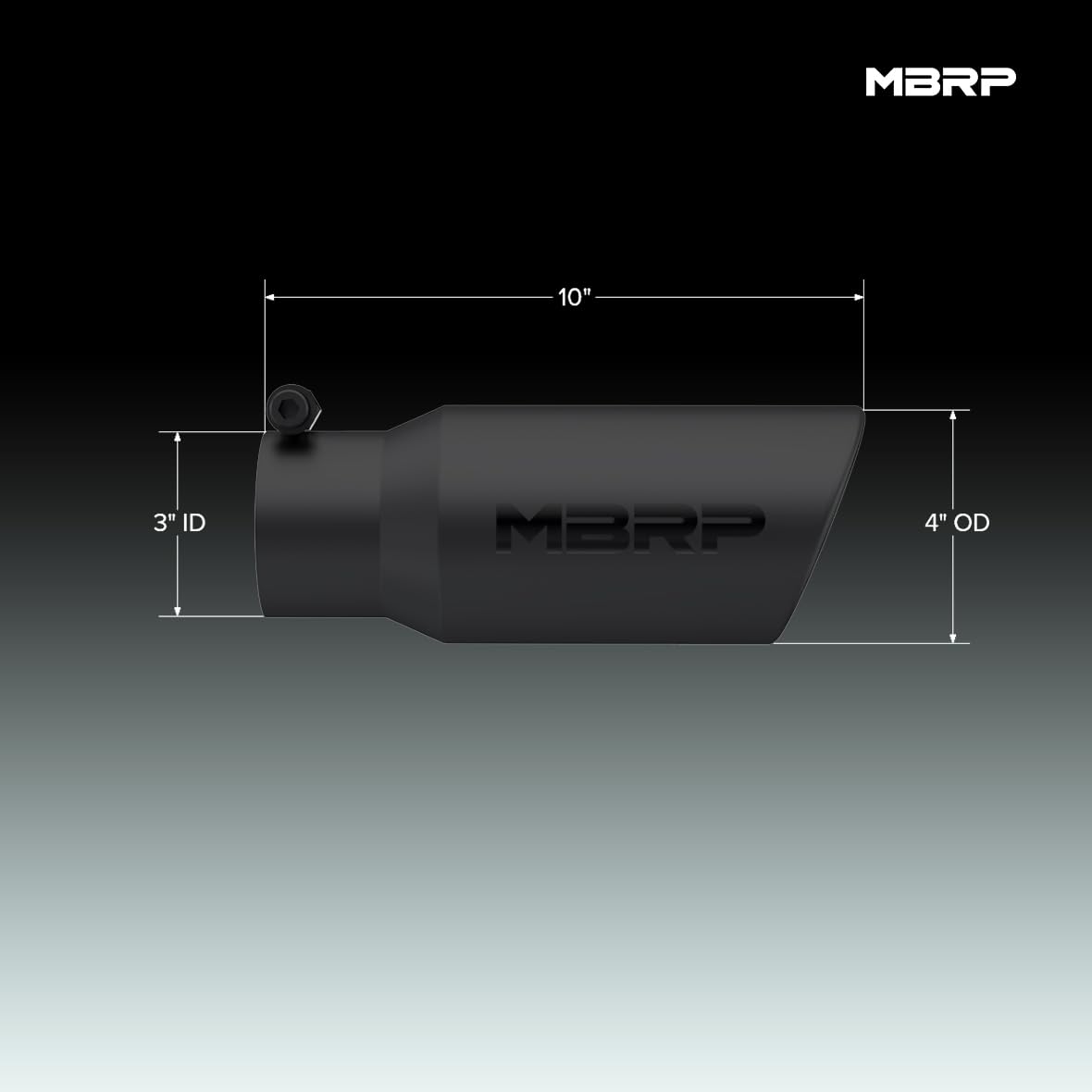 Black MBRP T5155BLK Angled Rolled End Tip, 4" O.D., 3" Inlet, 10" Length
