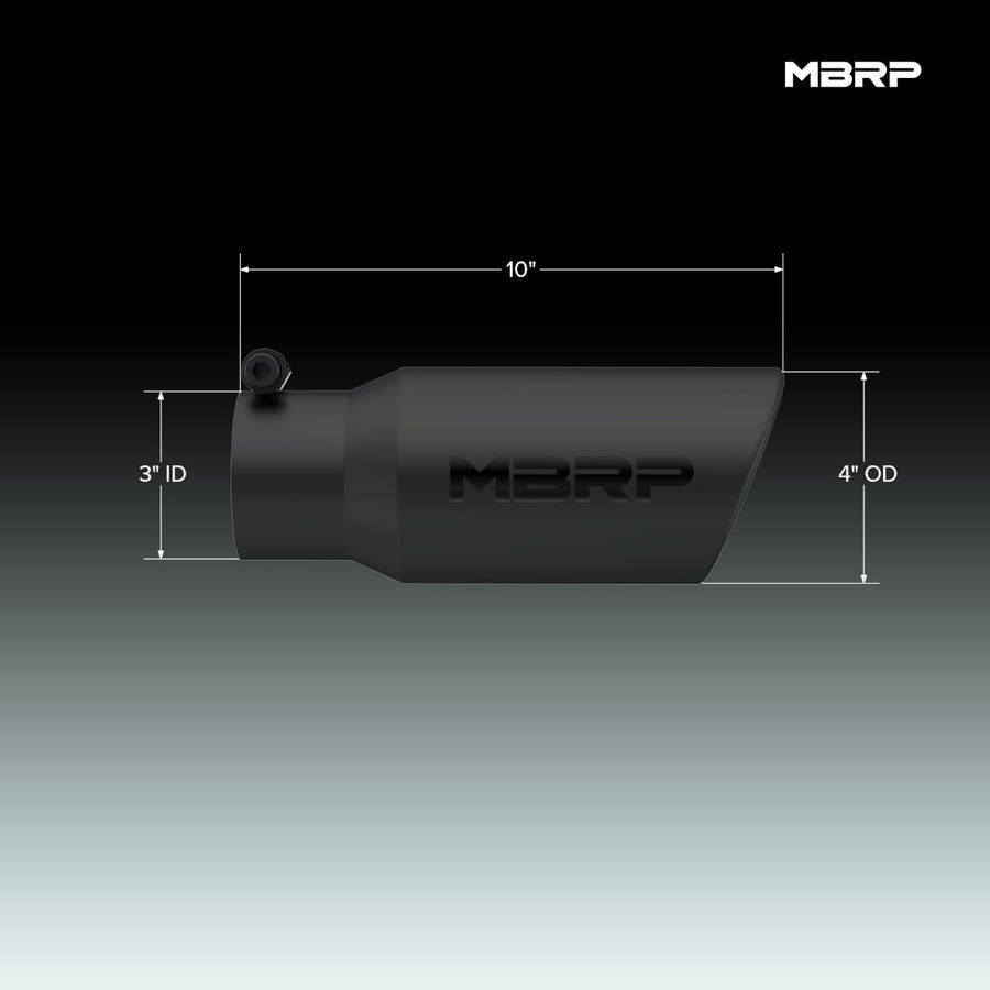 Black MBRP T5155BLK Angled Rolled End Tip, 4" O.D., 3" Inlet, 10" Length