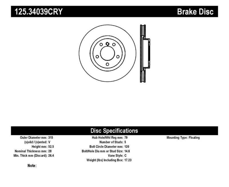 Brake Rotor StopTech 125.34039CRY