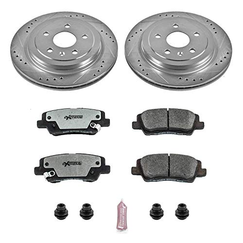 Rear Power Stop K6991-26 Z26 Carbon Fiber Brake Pads with Drilled & Slotted Brake Rotors Kit For Cadillac CTS 2014-2019 [Model Specific]