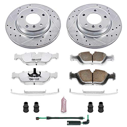 Power Stop K869-26 Z26 Carbon Fiber Brake Pads Front with Drilled & Slotted Brake Rotors Kit and 1 Front Sensor Wire For BMW 3, BMW 3, BMW 325Ci, BMW 325i, BMW 3, BMW 328i, BMW Z4 [Model Specific]
