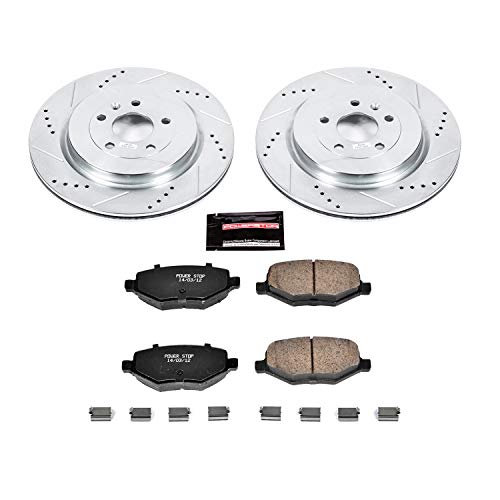 Power Stop K7724 Z23 Carbon Fiber Brake Pads with Drilled & Slotted Brake Rotors Kit Rear