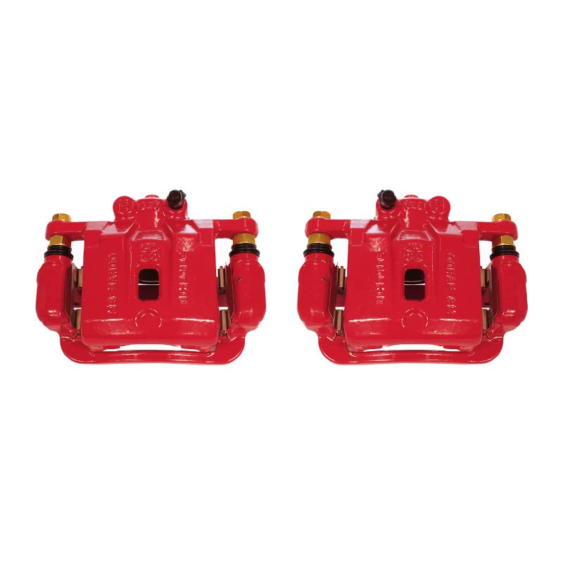 Power Stop Pair of High-Temp Red Powder Coated Rear Calipers For Hyundai Genesis Coupe 2010-2016 [Model Specific]
