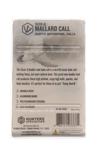 Suzie-Q Double Reed Duck Call - Hunters Specialties Easy Blowing Polycarbonate Design Waterfowl Mallard Call