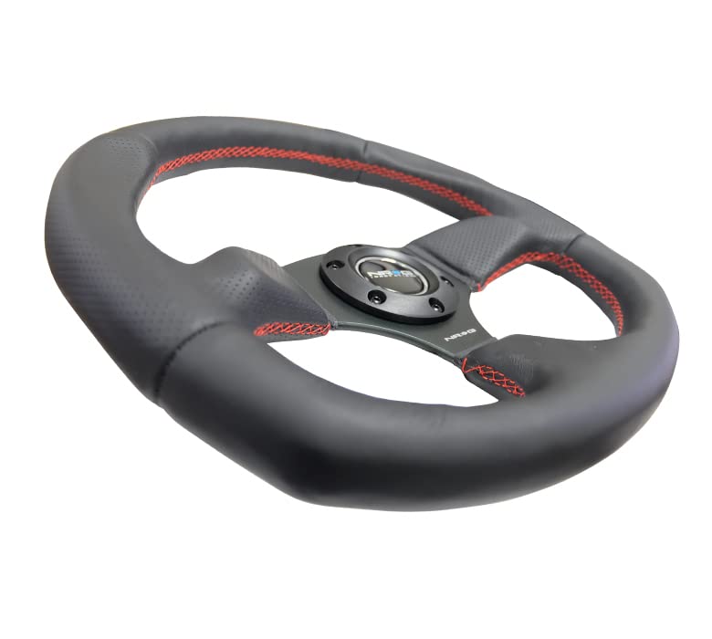 NRG Innovations Reinforced NRG-RST-009R-RS Steering Wheel Black Leather with Red Stitch