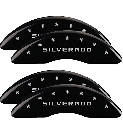 Brake Caliper Covers MGP - Compatible with 2020-2025 Chevy Silverado 2500 HD, 2020-24 3500 HD - Powder-Coated Finish, 4 PCS Front and Rear (Black - Silverado Engraving)