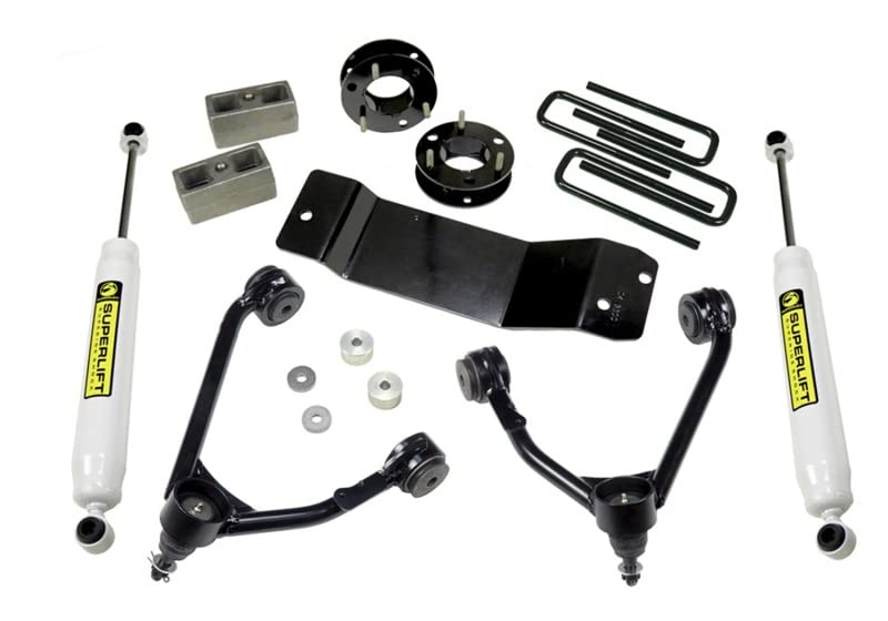 SUPERLIFT SUSPENSION RealTruck 3.5" Lift Kit | Complete Lift Kit with Rear Shadow Series Shocks & Upper Control Arms | 3700 | Fits 2007-16 Chevrolet Silverado/GMC Sierra 1500 4WD w/ Cast Steel Arms