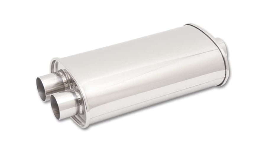 Muffler Vibrant, Streetpower, 3 in Center Inlet, Dual 3 in Outlets, 15 x 5 x 9 in Oval Body, 20 in Long, Stainless, Polished, Universal, Each