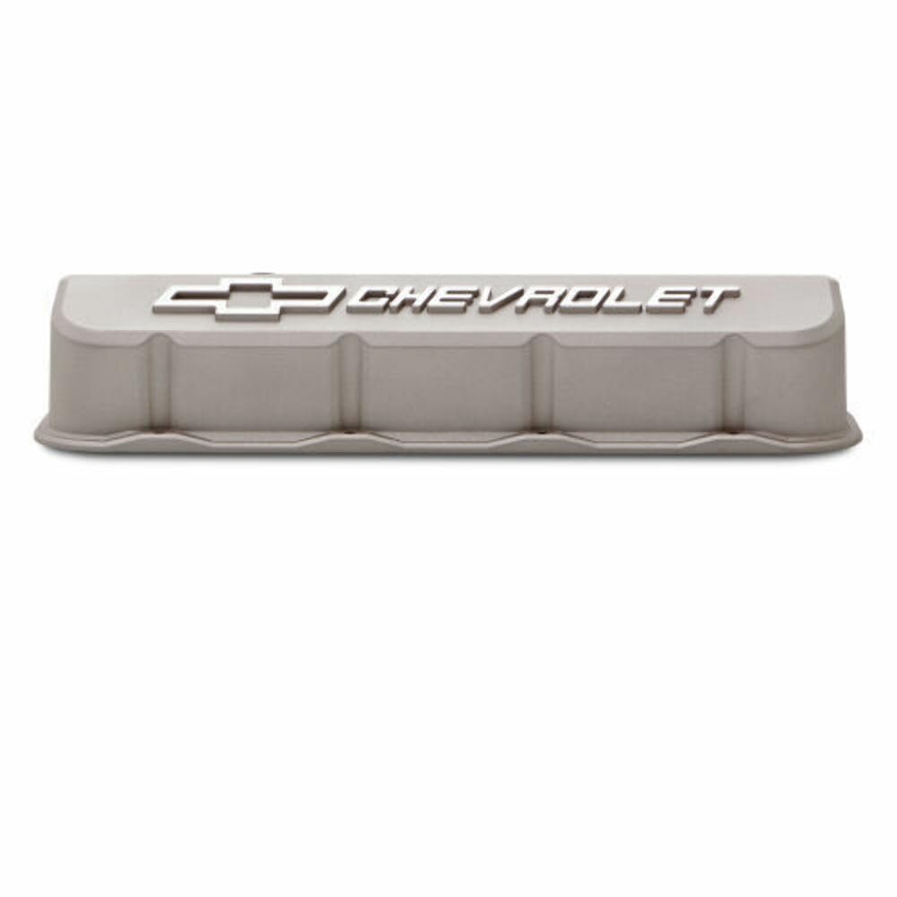 Proform Slant-Edge Valve Cover, Tall, Baffled, Breather Hole, Raised Chevrolet Logo, Aluminum, Gray Crinkle Powder Coat