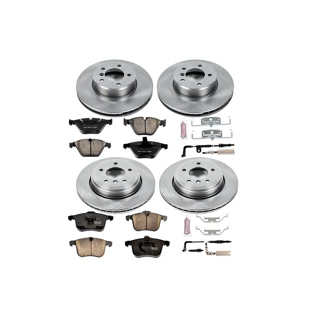 Power Stop Autospecialty KOE5360 Front and Rear Replacement Brake Kit-OE Brake Rotors & Ceramic Brake Pads and 1 Front & 1 Rear Sensor Wires For BMW 525i, BMW 528i, BMW 530i [Model Specific]
