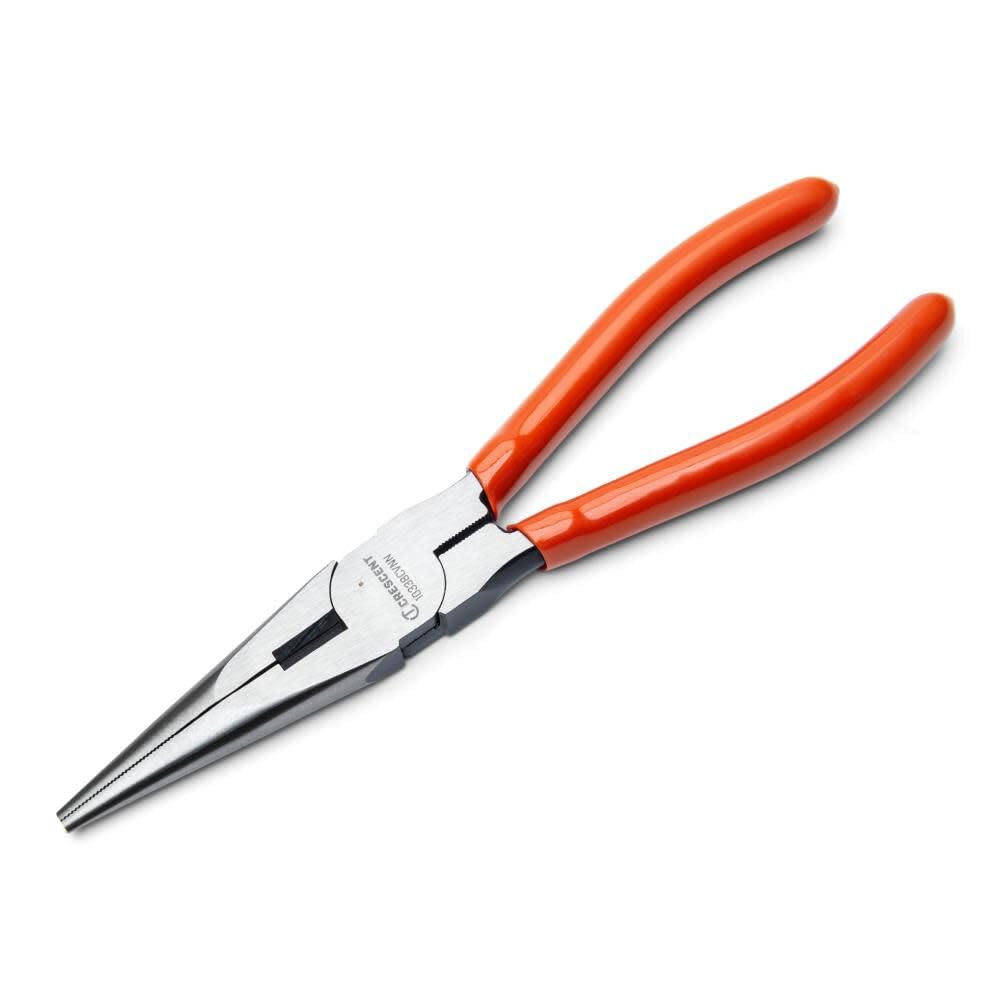 8" Long Crescent Chain Nose Pliers Dipped Grip - Electrician Tools for Wire Bending, Cutting, Repair - Easy Reach in Confined Areas - 10338CVNN