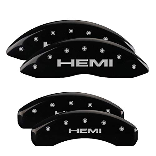 Brake Caliper Covers MGP - Compatible with 2022-2024 Jeep Wagoneer (Requires 19"+ Wheels) Powder-Coated Finish, 4 PCS Front and Rear (Black - HEMI Engraving)