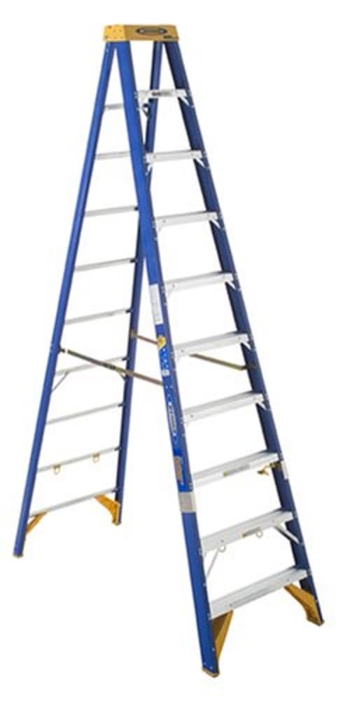Old Blue Werner Electricians 375-Pound Duty Rating Fiberglass Stepladder/Job Station, 10-Foot