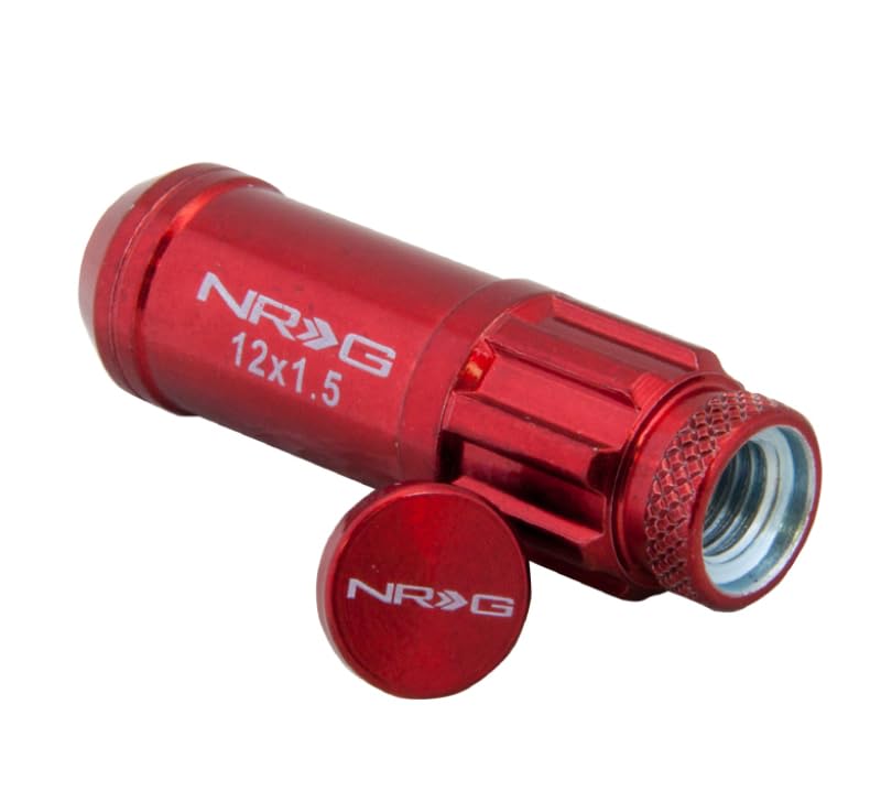 700 Series NRG M12 X 1.5 Steel Lug Nut w/Dust Cap Cover Set 21 Pc w/Locks & Lock Socket - Red