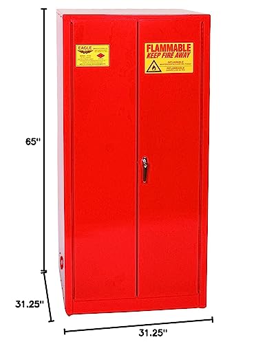Eagle Safety Cabinet for Paint and Ink PI77, 2 Door Manual Close, 30 Gallon, 65" Height, 43" Width, 12" Depth, Steel, Red