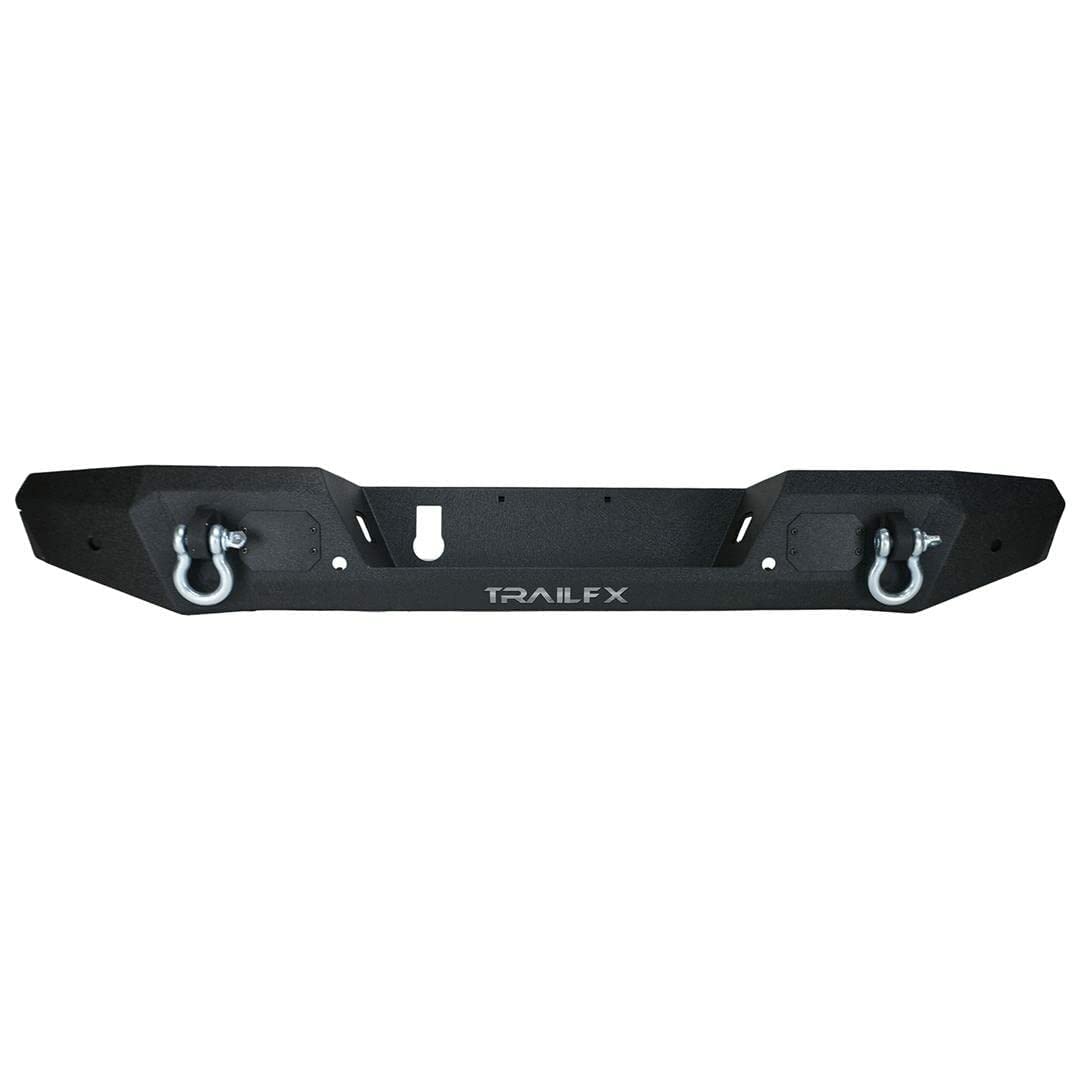 TrailFX Rear Bumper Jeep Gladiator JT 2020-2025 Fits One-Piece Direct Fit Black Textured Powder Coated Steel With D-Ring Mounts LED Light Cutouts OE Sensor Compatible TrailFX JL013T