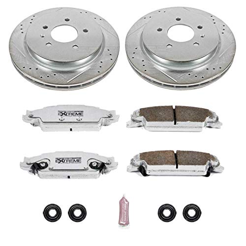 Rear Power Stop K1425-26 Z26 Carbon Fiber Brake Pads with Drilled & Slotted Brake Rotors Kit For Cadillac CTS 2003-2007, Cadillac STS 2005-2011 [Model Specific]