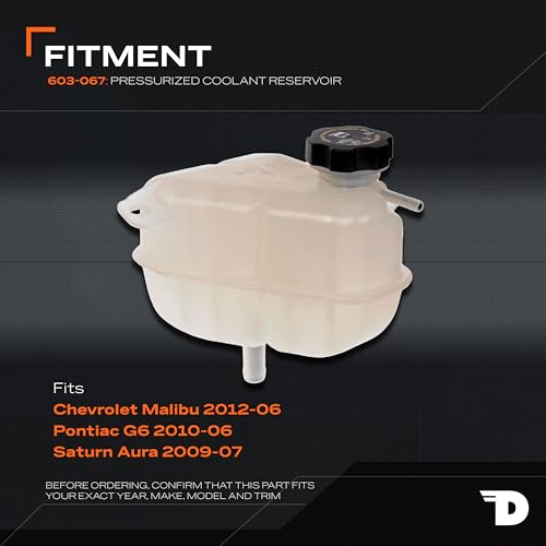 Dorman Front Pressurized Coolant Reservoir 603-067 with Cap Compatible with Select Chevrolet / Pontiac / Saturn Models