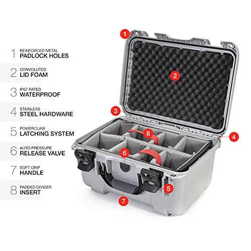 Medium Nanuk 918 Waterproof Hard Case with Padded Dividers 16.9" x 12.9" x 9.3" - Silver (918-2005)