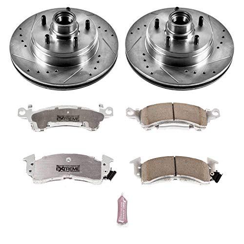 Power Stop K2936-26 Z26 Carbon Fiber Brake Pads Front with Drilled & Slotted Brake Rotors Kit For Roadmaster, Cadillac Brougham, Cadillac Fleetwood, Caprice, Olds Custom Cruiser [Model Specific]