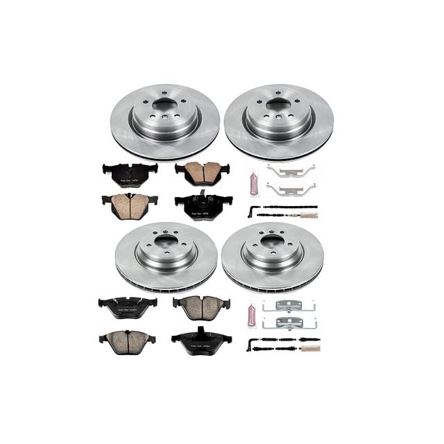 Power Stop Autospecialty KOE4094 Front and Rear Replacement Brake Kit-OE Brake Rotors & Ceramic Brake Pads and 1 Front & 1 Rear Sensor Wires