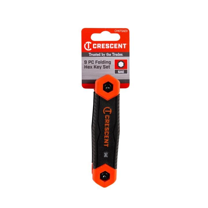 Crescent 9 Piece SAE Folding Hex Dual Material Key Set - CHKFSAE9, Black