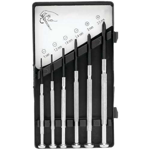 6-Piece Performance Tool Jewelers Screwdriver Set - Tempered Carbon Steel Shafts, Black Oxide Blades, Chrome Plated Handles