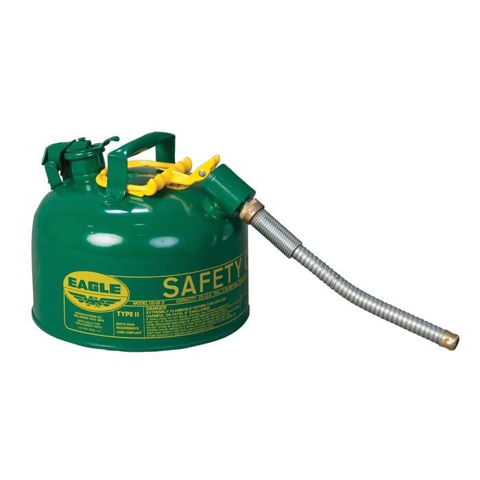 5/8" Metal Hose, 2.5 Gallon Safety Can for Combustibles, Type II, Green - U226SX5G