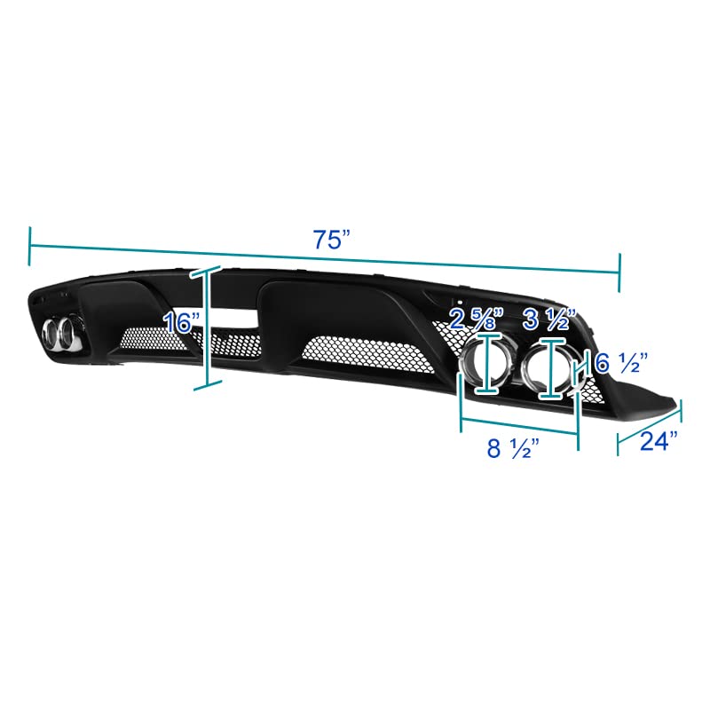 Spec-D Tuning Rear Bumper Diffuser Style w/Dual Exhaust Pipes Compatible with 2015-2017 Ford Mustang GT350 Premium