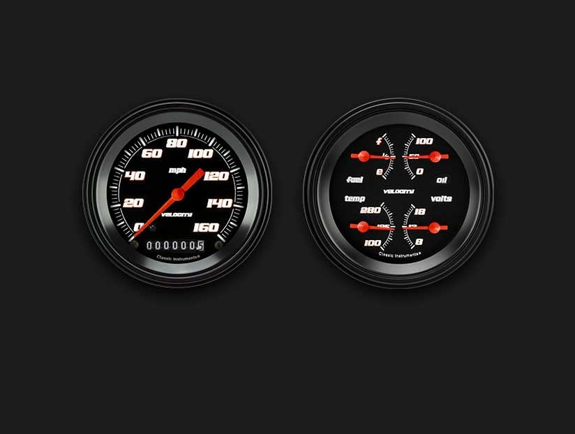 Velocity Black Classic Instruments 3 3/8" Speedo/Quad Set - GM