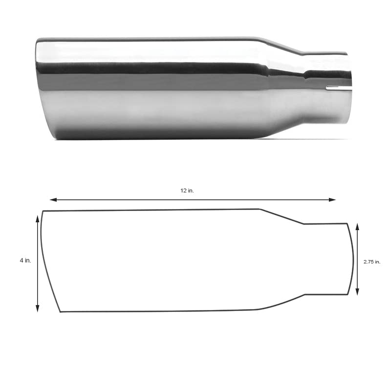 Exhaust Muffler Tip Black Horse, 3" inlet,4" outlet and 12" Length Double Wall Stainless Steel Compatible with All Cars, Trucks and SUVs-MT-RR03SS