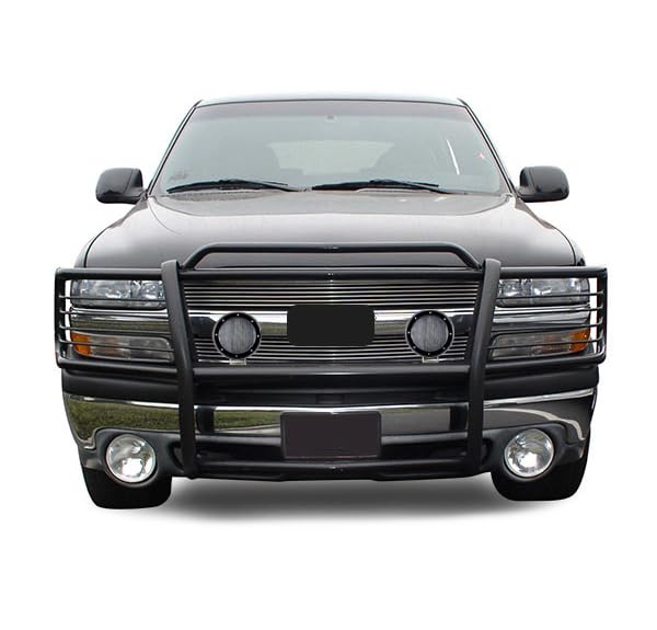Bumper Guard Black Horse Grille Brush Modular Black Come with Pair of 5.3" LED Lights Compatible with 1999-2002 Silverado 1500|2000-2006 Suburban 1500/Tahoe/Yukon/Yukon XL 1500-17GT23MA-PLFB