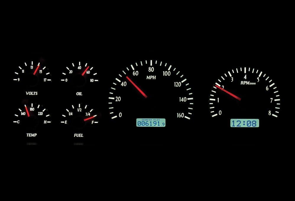 Dakota Digital VHX-87F-PU-K-W Gauge System Analog Dash Compatible with 1987-91 Ford Pickup and Bronco, Black Alloy Style, White Backlighting