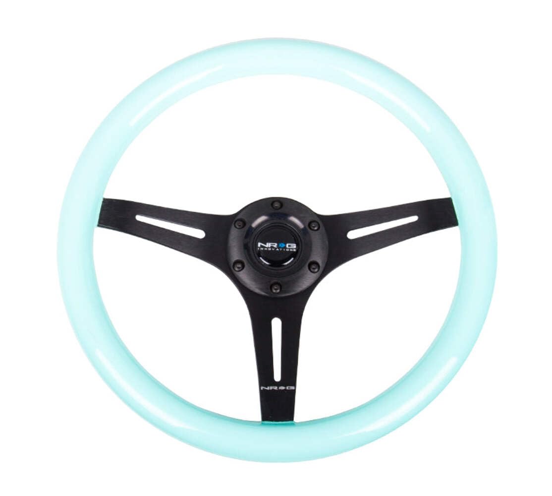NRG Innovations Classic Wood Grain NRG-ST-015BK-MF Steering Wheel, 350mm 25mm Depp, 3 Black Spokes-Minty Fresh Color, Mahogany